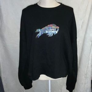 Women’s Buffalo Bills Inspired Sequin Cut Off Sweatshirt
